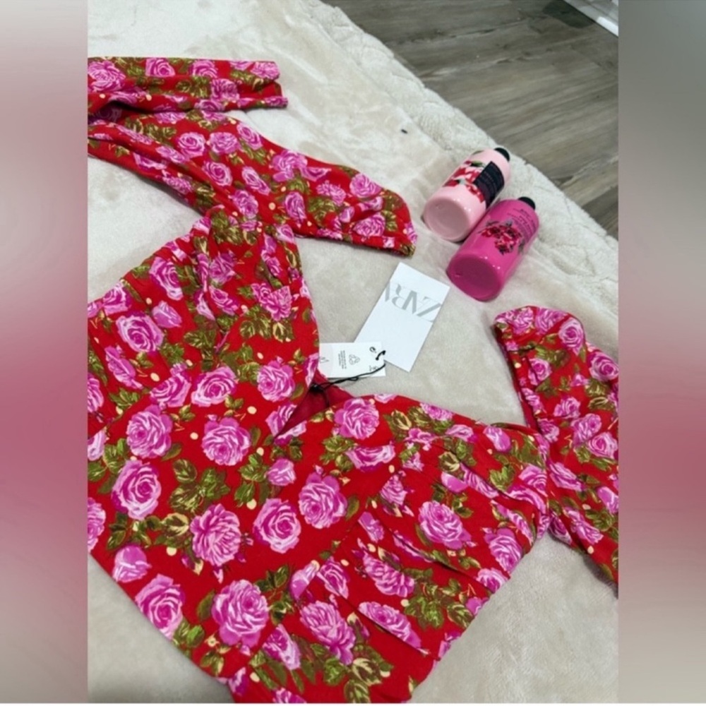 Zara Red and Pink Floral Blouse